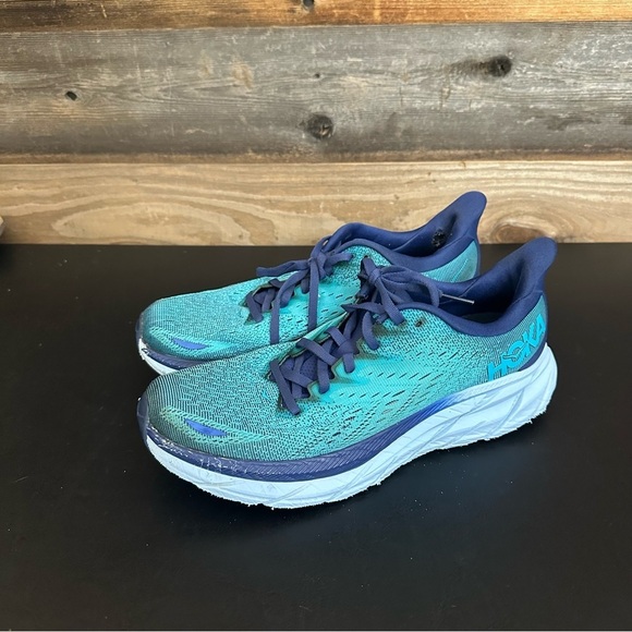 Hoka One One Clifton 8 Men Size 9D Blue Turquoise Athletic Running Shoes Sneaker - Picture 1 of 13
